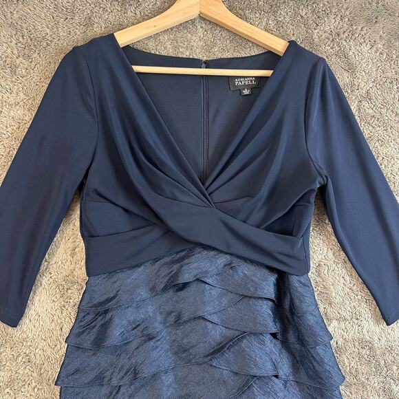 Adrianna Papell Navy Blue Matte Jersey & Hammered Satin Sheath Dress 6 S Small - Picture 4 of 11